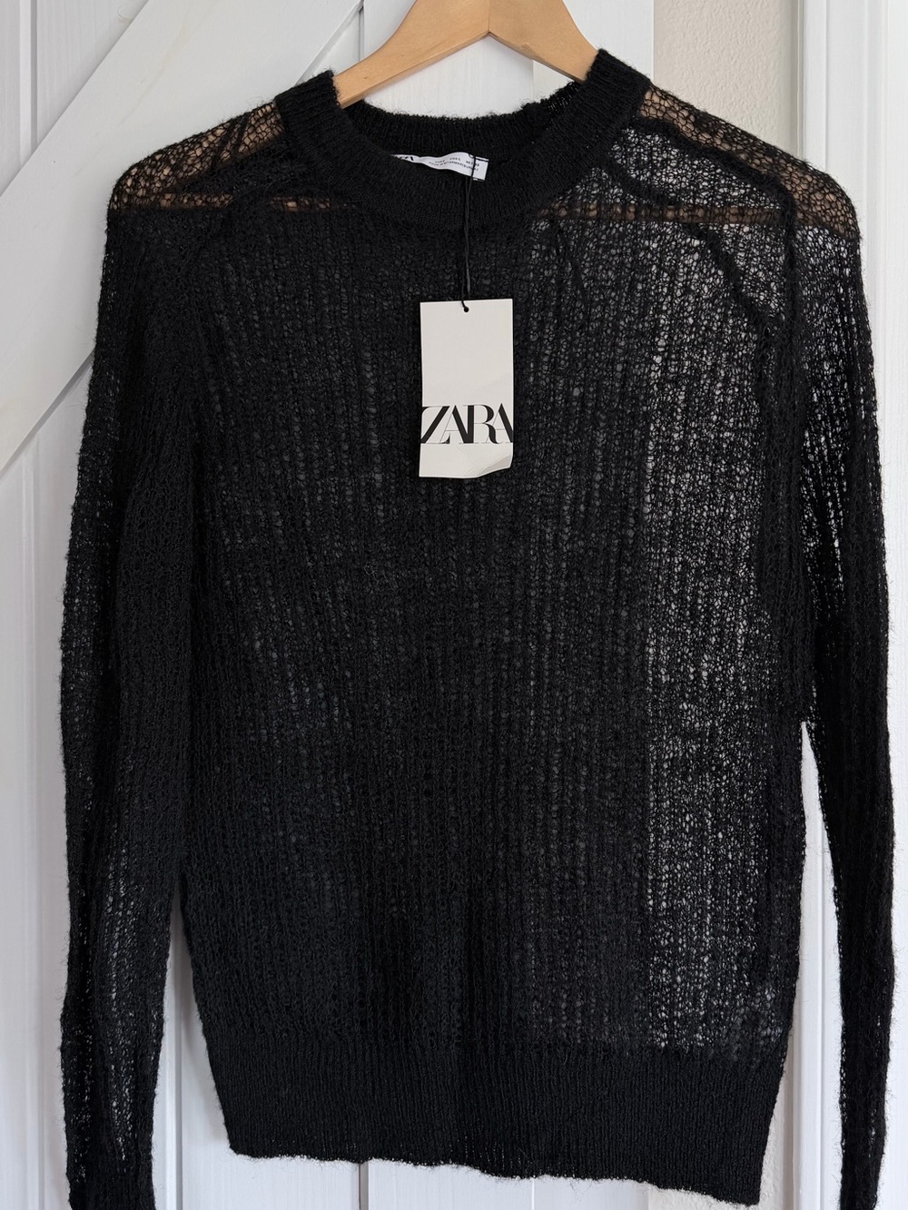 Zara Black Sheer Crew Neck Sweater
